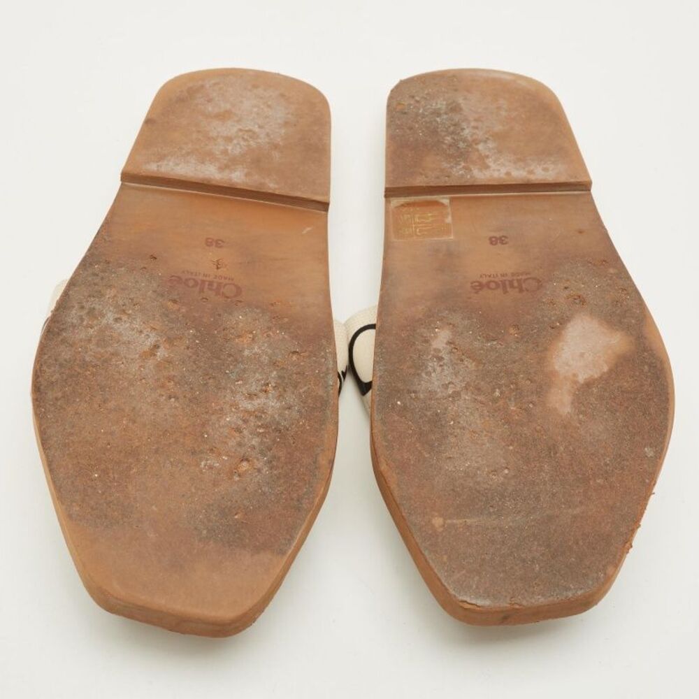 Chloe Woody Size 38 White Canvas Flat Slide - Picture 6 of 7